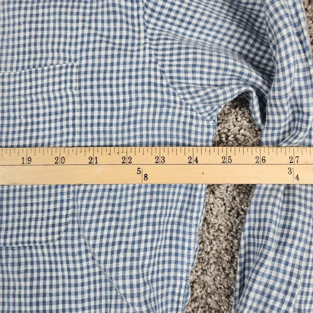 J Crew Shirt Mens Medium Blue Linen Gingham Check OVERSIZED Long Sleeve Oarsman